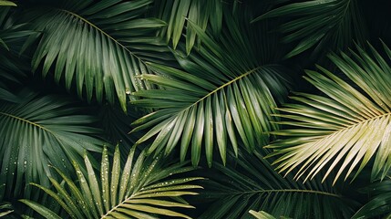 Lush green palm leaves tropical forest nature photography close-up vibrant serene