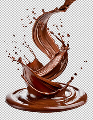 Swirling chocolate splashes, Creative Chocolate Splash with Dynamic Twisting Liquid Effect on transparent background, png, psd
