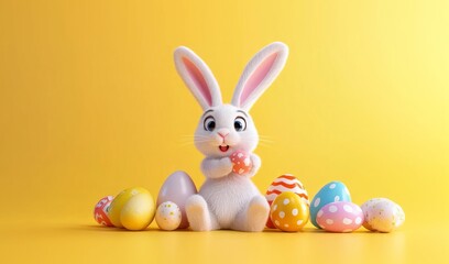 Adorable Easter Bunny with Colorful Eggs