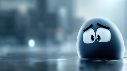 Melancholic animated character virtual city 3d animation digital environment close-up view emotion exploration