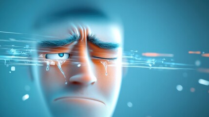 Emotional reflection a digital character expresses distress virtual environment 3d animation close-up view concept of loneliness