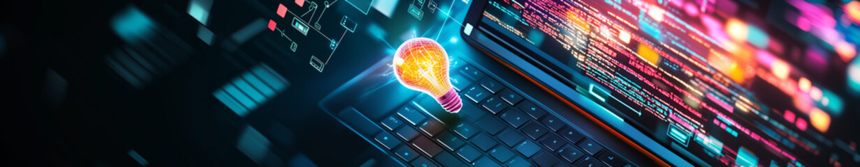 Digital technology e-learning banner concept for online internet courses