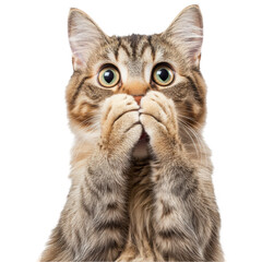 Obraz premium Surprised Cat Covering Mouth with Paws in a Playful Expression