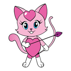 A cute pink Cupid kitty with tiny wings, holding a bow and arrow, ready to spread love and joy. Its playful expression and charming pose add a whimsical touch to the scene.