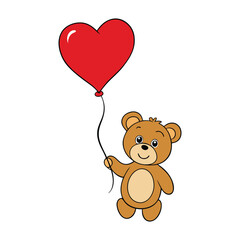 A cute teddy bear holding a big red heart-shaped balloon, with a gentle smile, surrounded by simple outlines, perfect for coloring and spreading love and warmth.
