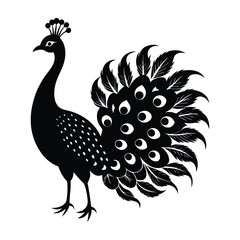 Fototapeta premium Peacock standing with tail feathers closed silhouette design