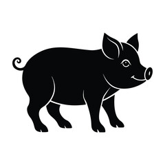 Piglet walking with small rounded body silhouette on white art