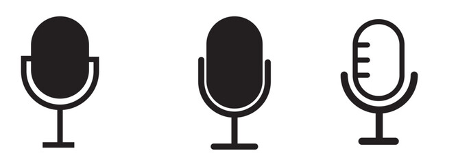 Microphone icons set in black filled and stroke line style
