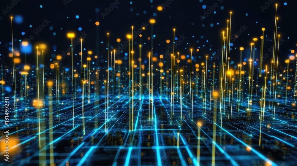 Poster wireless networking technology visualizing futuristic d data transfers.