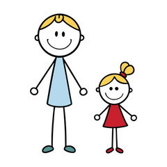 A stick-figure family: a loving mother, daughter, and son, holding hands and smiling together, symbolizing warmth, joy, and the strong bond of family unity and togetherness.