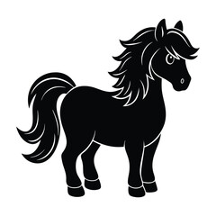 Pony standing with short legs and thick mane silhouette design