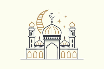 Elegant Mosque Line Art Illustration