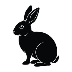 Rabbit sitting with ears perked up on white silhouette art