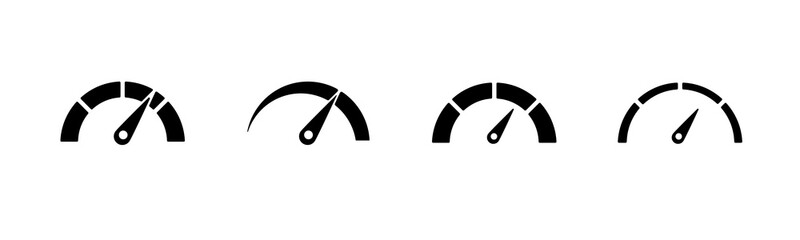 Four black speedometers feature needles pointing in different directions, showing speed variation.