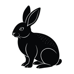 Rabbit sitting with ears perked up on white silhouette design