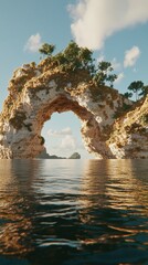 Fototapeta premium Stone Arch Framing Tranquil Coastal Scene with Gentle Waves