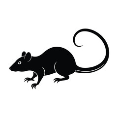 Rat scurrying with long tail behind on white silhouette design