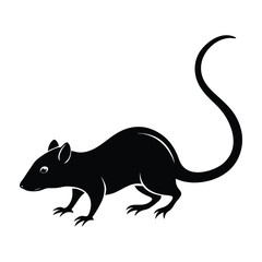 Rat scurrying with long tail behind on white silhouette art