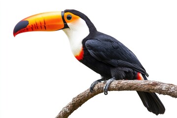 Fototapeta premium Stunning Toucan on White Background: Isolated Wildlife Art with Vibrant Beak and Exotic Essence