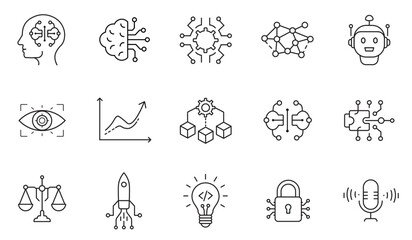 Artificial Intelligence Icon Set – Machine Learning, Neural Networks, Robotics