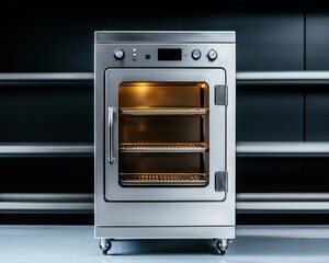 Obraz premium Stainless steel minimalist incubator with an intuitive interface, used for precision fermentation in a highend restaurant