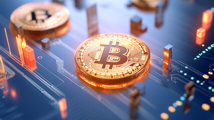 Fototapeta premium Digital currency coins on circuit board background