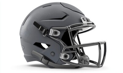 Fototapeta premium Gray football helmet with face mask, isolated on white, for sports safety ads