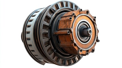 Isolated Steel Motor Rotor for Car Technology, Featuring Metal Gear Equipment on Crisp White Background