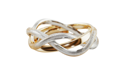 Intertwined gold and silver rings symbolizing everlasting love on transparent background