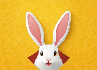 Obraz premium Cute Rabbit Peeking Out From Floral Paper Easter Holiday Concept
