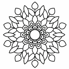 Easy and Simple mandala with triangles,abstract floral elements, meditative flower motif and Vintage monochrome element for coloring pages and design.