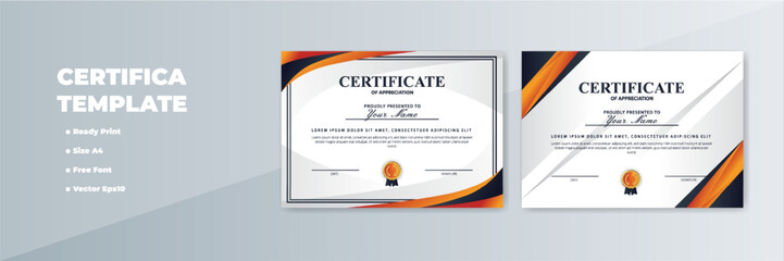 Modern A4 certificate template design, orange accents, gray background, print-ready