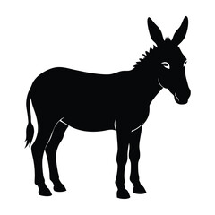 Donkey Standing Still with Slightly Drooping Ears Silhouette on White Background