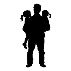 Father holding two daughters close, embodying safety and warmth. Safety creates trust, provides comfort, and reinforces strong emotional connection between father and child in this artistic image