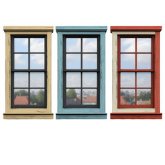 Fototapeta premium Three Colorful Window Frames with Scenic View of Blue Sky