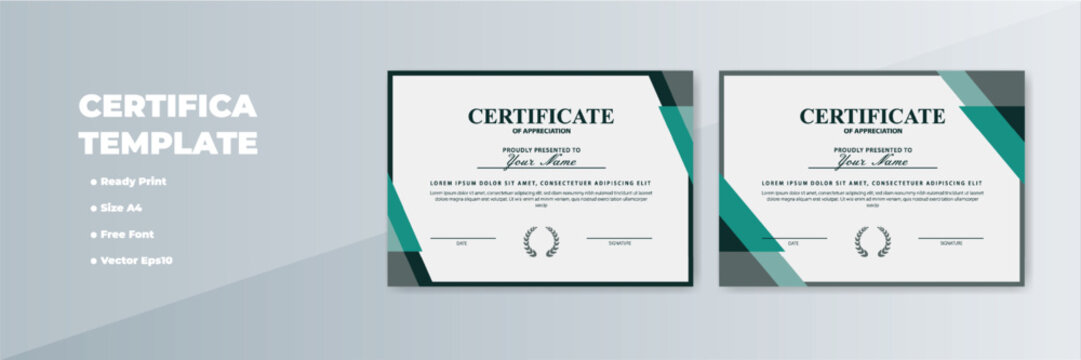 Modern A4 certificate template design with teal accents, ready to print