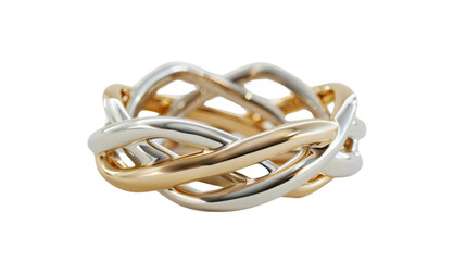 Intricate gold and silver ring intertwining on transparent background