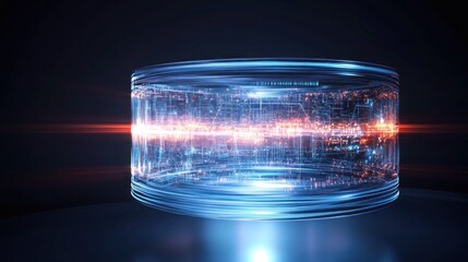 Futuristic data cylinder, glowing with digital circuitry