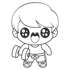 Boys practice weight lifting with enthusiasm, for coloring