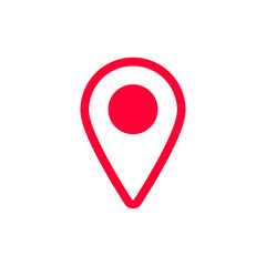 Simple red location pin icon used for navigation in maps and various gps navigation services.