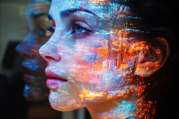 High-tech holographic human body representation futuristic medical identification data interface elements in generative AI