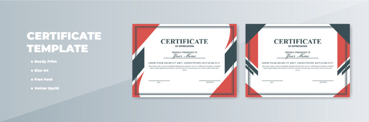 Modern A4 certificate templates; red, grey design; ready print