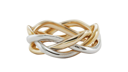 Intertwined gold and silver rings symbolizing union and commitment on transparent background