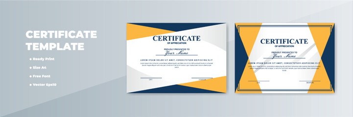 Modern A4 certificate templates; yellow, blue design; ready print