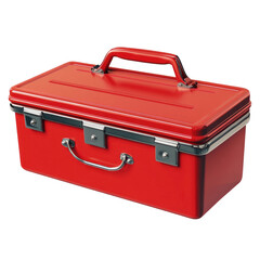 Bright Red Metal Toolbox with Silver Accents and Handle
