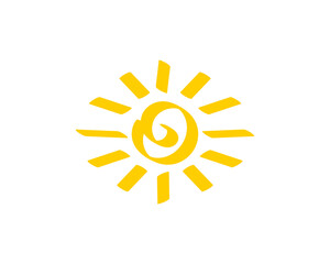 Simple yellow sun icon with big center and bright rays, showing warmth and energy in design.