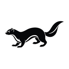Ferret Running with Elongated Body Stretched Forward Silhouette on White Background