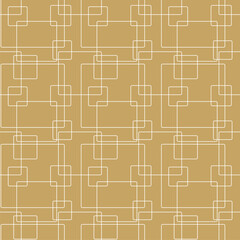 Obraz premium Abstract geometric pattern with squares, crosses, stripes, lines. Seamless vector background. White and gold ornament. Modern reticulated graphic design.