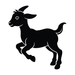 Goat Kid Jumping Playfully with Front Legs Raised Silhouette on White Background
