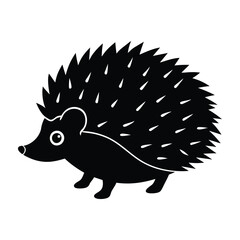 Hedgehog Walking with Spiky Back Raised Silhouette on White Background